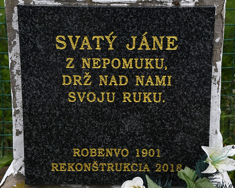 Kecskevarbók, Nepomuki Szent János-képoszlop felirata (Terbócs Attila, 2022)