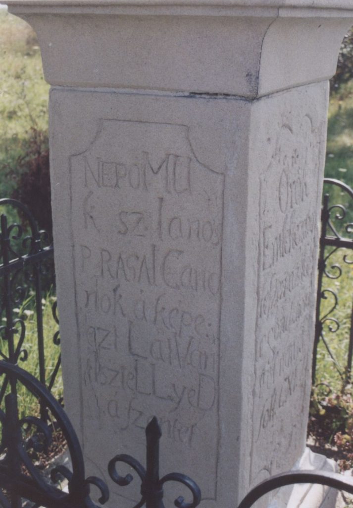 Nepomuki Szent János szobra, Barancs, 1762, felirat (Foto: L. Juhász Ilona, 2000)