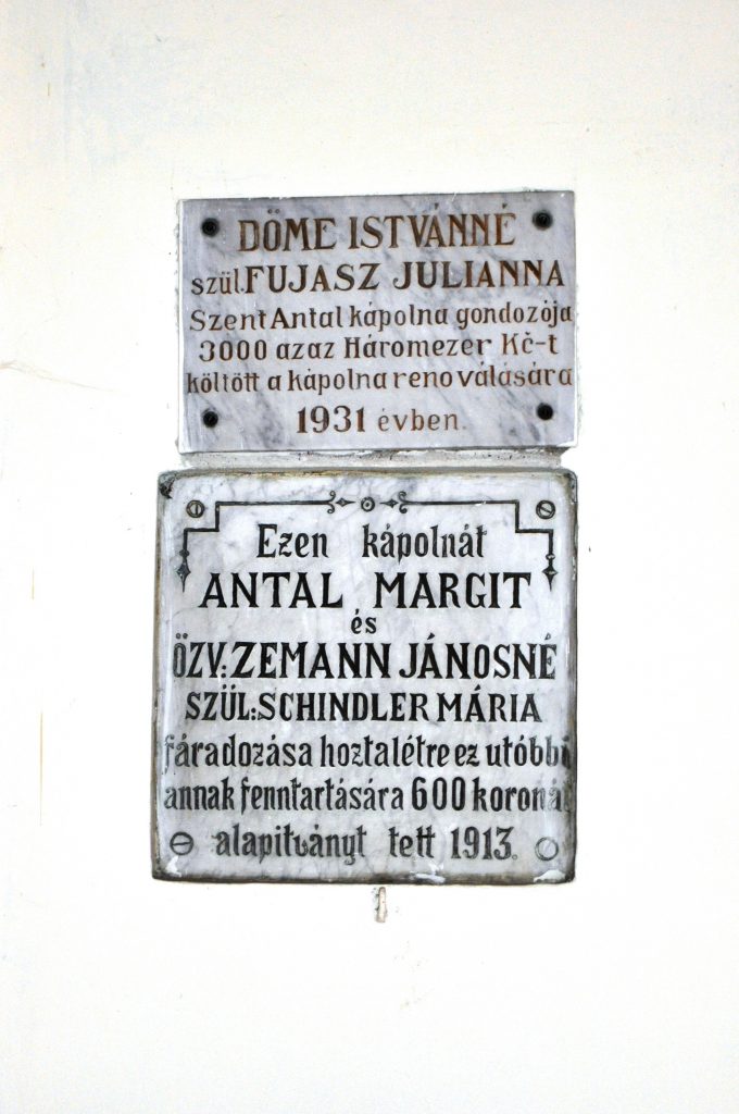 Kápolna, Páduai Szent Antal, felirat (Érsekújvár, 2015)